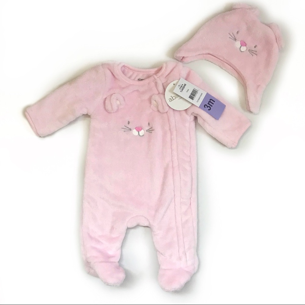 ABSORBA Zipper Onesie & Hat Pink Fuzzy Bunny 3M